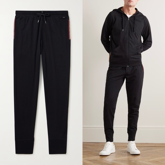 Paul Smith Grosgrain-Trimmed Cotton-Jersey Sweatpants In Black Size Large - Picture 1 of 8
